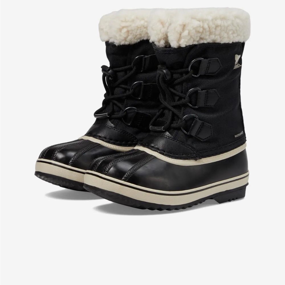 Sorel Black and Cream Kids Snow Boots